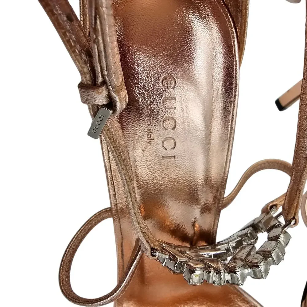 Gucci GG Crystal Stilleto High Heel Sandal Pink Rose Gold Size 38.5 US 8.5 - Picture 11 of 12